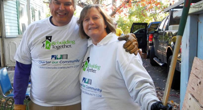 Charter volunteers Andrew and Sherri at a Charter our Community-Rebuilding Together event in New Milford, Connecticut