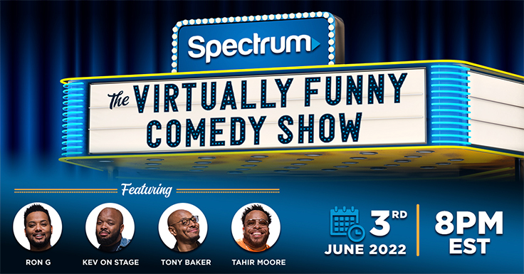 The Spectrum Virtually Funny Comedy Show marquee and logo