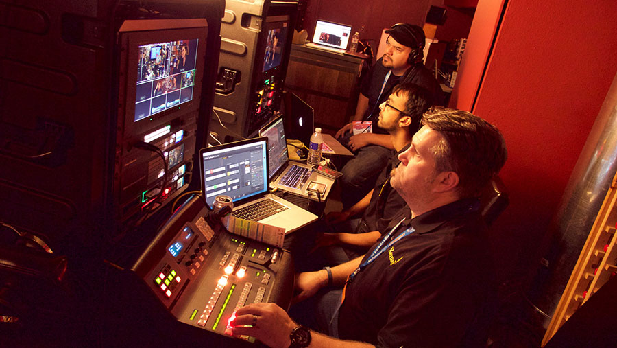 This is a behind-the-scenes look inside the live panel discussion control room last year.