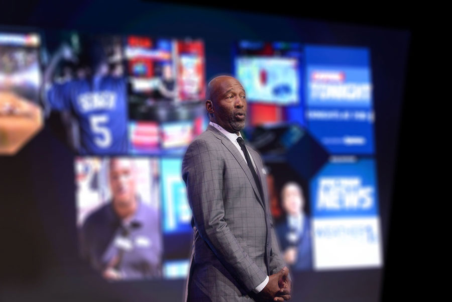 James Worthy speaks to a packed audience at NewFronts.