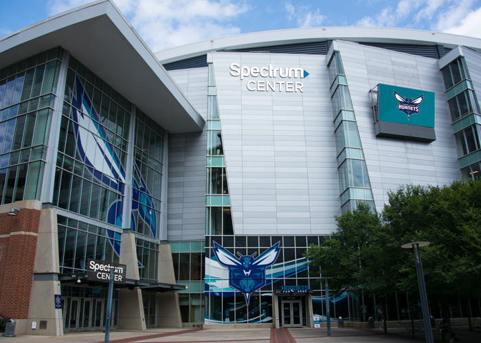 Check out this close-up of the artist's rendering of the new logo on the outside of the "Spectrum Center."
