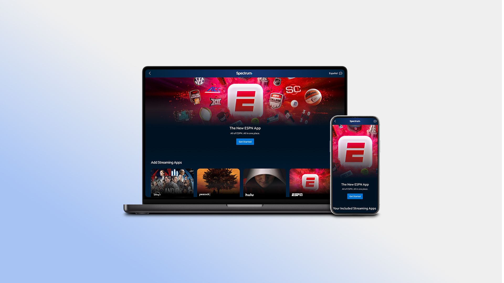 A computer and phone open to the app store