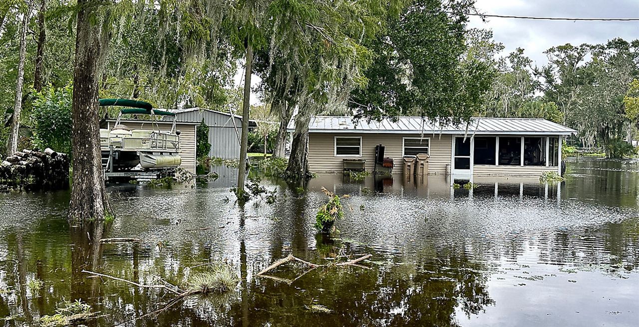 Home that has been destroyed by Hurricane Milton; property completely flooded 