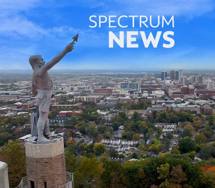 The Vulcan Statue overlooking the Birmingham, Alabama cityscape