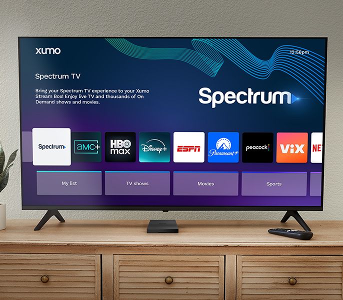 TV in a living room with Xumo interface
