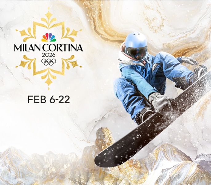 Snowboarder and Olympics logo