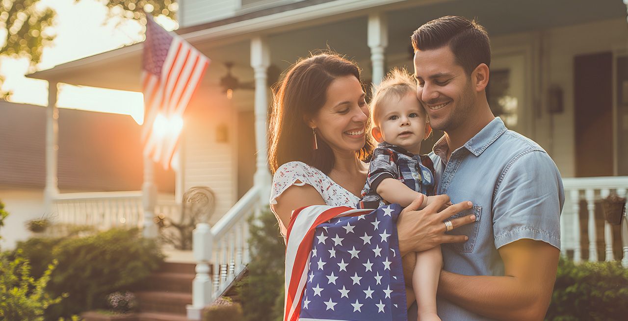 Image of a family with an American flag