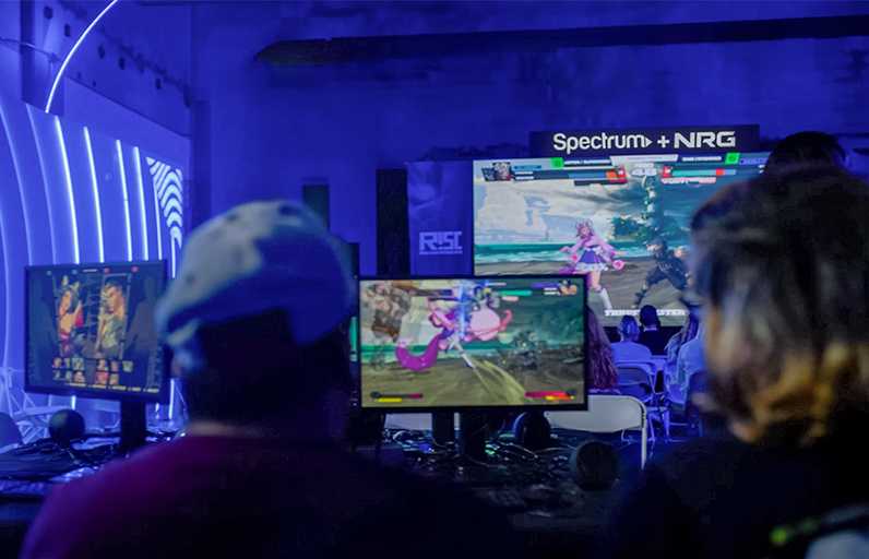 Gamers in a dark room, gaming