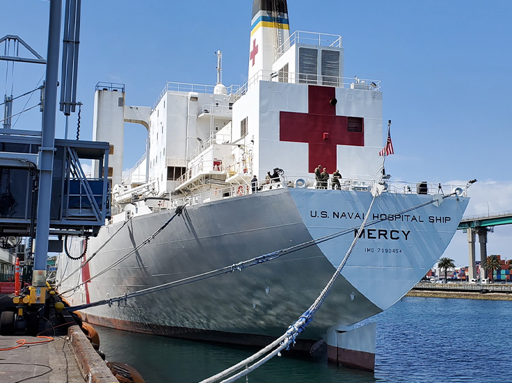 Naval Hospital Ship Mercy at dock in New York