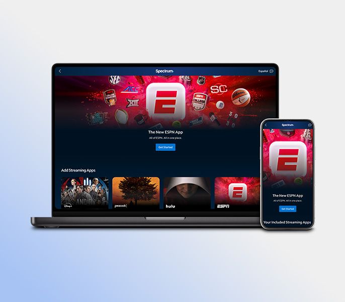 Spectrum App Store user interface shown on a laptop and phone