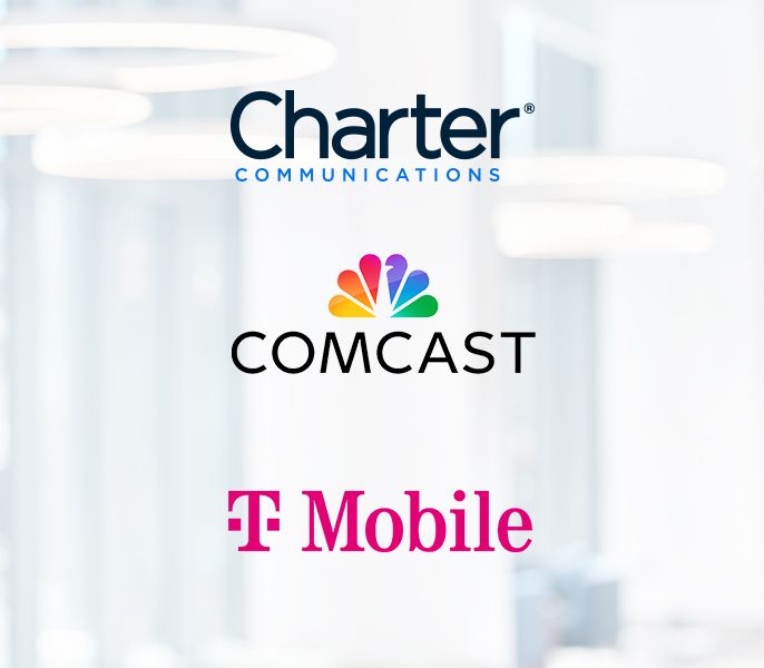 Charter, Comcast, T-Mobile logos